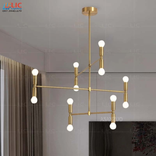 Đèn Trần Đơn Giản TH362 Thân Vàng 12 Bóng Lic