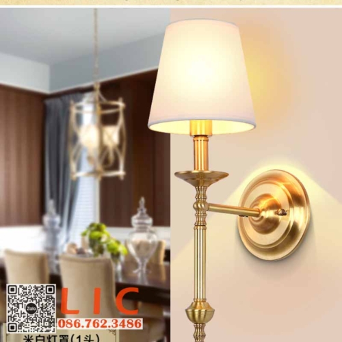 Đèn Gắn Tường Thân Đồng Chụp Trắng Cổ Điển 